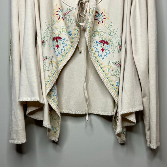Sundance 100% Cotton Tie Front Cardigan Floral Embroidery Size L Boho Peasant - Picture 3 of 10